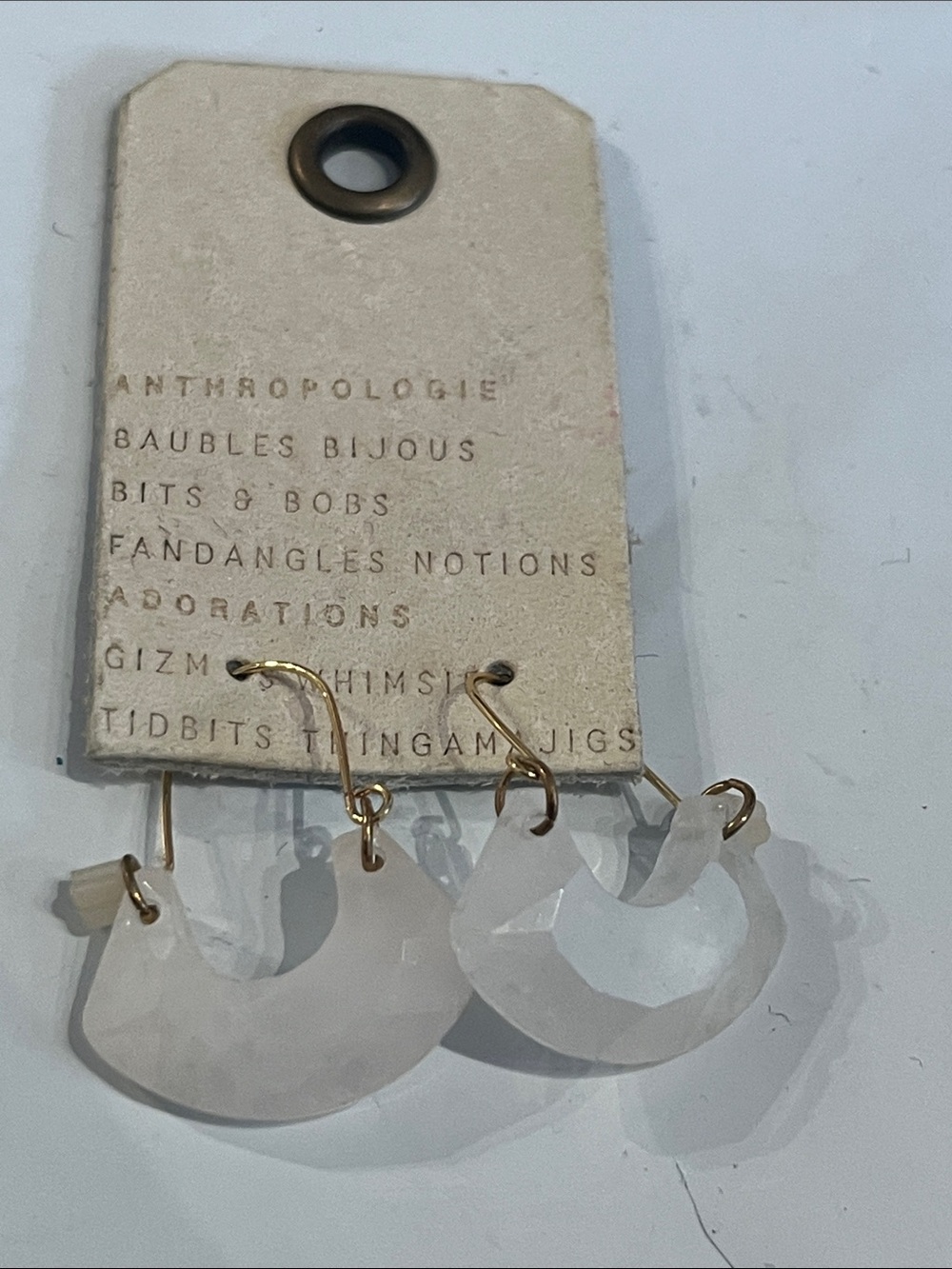 Anthropologie Gold & White Crescent stone Drop Earrings NWT